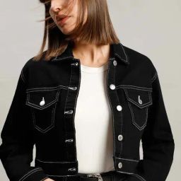Vero Moda Black Regular Fit Cropped Denim Jacket-image-49