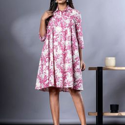 KALINI Women Floral Printed Pure Cotton Fit & Flare Dress-image-69