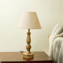Fabindia Beige & Brown Frusturical Shaped Wooden Table Lamp-20
