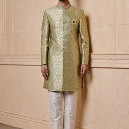 Tasva Embroidered Mandarin Collar Sherwani With Pyjamas-picture-1