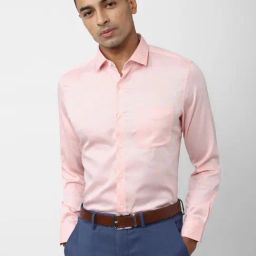 Peter England Elite Peach Cotton Slim Fit Printed Shirt-picture-2
