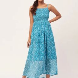 Moomaya Blue Printed Maxi Dress-image-38