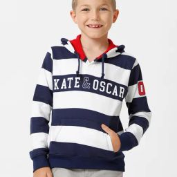 Kate & Oscar Kids White & Navy Striped Full Sleeves Sweatshirt-image-17