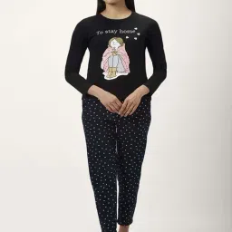 Dreamz by Pantaloons Black Navy Cotton Printed T-Shirt Pyjama Set-image-27