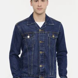 CINOCCI Blue Cotton Slim Fit Denim Jacket-image-86