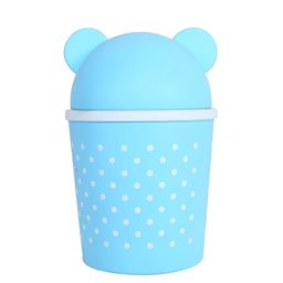 Kuber Industries 3 Pcs Blue & White Printed Swinging Lid Teddy Table Dustbin 3 L Each image 5
