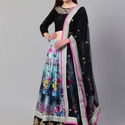 FABPIXEL Embroidered Sequinned Semi-Stitched Lehenga & Unstitched Blouse With Dupatta-picture-8