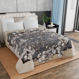 Signature Grey & Beige Floral Mink Mild Winter 500 GSM Double Bed Blanket-image-25