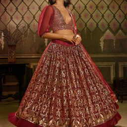 ODETTE Embroidered Sequinned Net Semi-Stitched Lehenga & Blouse With Dupatta image 1