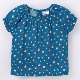 Babyoye 100% Cotton Half Sleeves Flower Print Tee - Blue-image-0