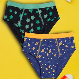 XY Life Pack Of 2 Tencel Modal Three Times Softer Than Cotton With 50% More Moisture Absorbent Antimicrobial Galaxy Theme & Stars Printed Briefs - Blue & Green-image-96