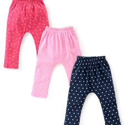 Babyhug Cotton Full Length Diaper Leggings Polka Dots Printed Pack of 3 - Pink & Navy Blue-image-34