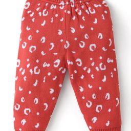 Babyhug Acrylic Knit Full Length Fleece and Woollen Pant Abstract Design - Red-picture-32