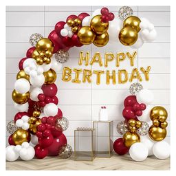 Bubble Trouble Red & Gold Theme Happy Birthday Decoration Items Metallic Gold Set of 65 - Multicolour-10