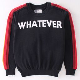 Smarty Boys 100% Cotton Flatknitted Full Sleeves Sweater With Text Print - Black & Red-image-78