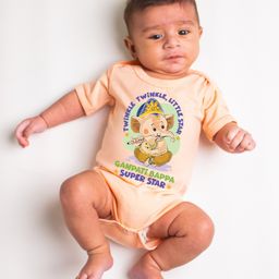 KNITROOT Ganesh Chaturthi. Theme Half Sleeves Twinkle Twinkle Little Star Ganpati Bappa Super Star Printed Onesie - Peach-image-11