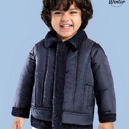 Babyoye Solid Dyed Full Sleeves Jacket- Navy Blue-image-94