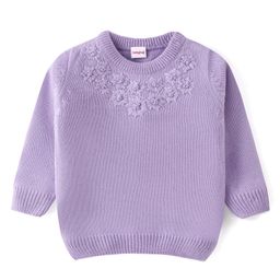 Babyhug Knit Full Sleeves Pullovers Sweater With Floral Design - Lavender-image-15