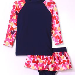 KIDLINGSS Raglan Sleeves Floral Printed 2 Piece Swimsuit - Pink & Navy Blue-image-92