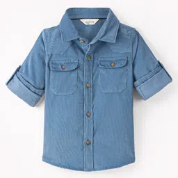 INFINITY Cotton Full Sleeves Solid Shirt - Blue-picture-2