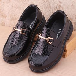 Pine Kids Slip on Formal Wear Shoes with Chain Link - Black-image-43