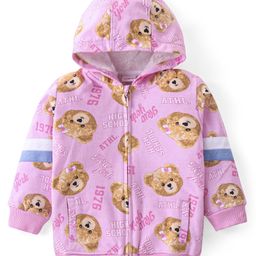 Babyhug Cotton Knit Full Sleeves Hooded Sweatjacket  with Bear Print & Front Zipper - Pink-image-78