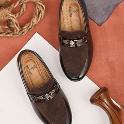 Stefens Synthetic Self Designed Loafers - Brown-image-90
