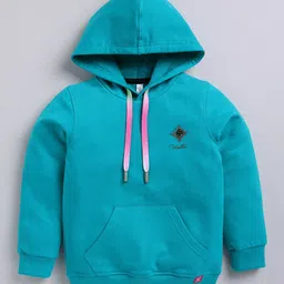 giniekids Cotton Full Sleeves Hooded Sweatshirt With Patch - Teal Blue-picture-39