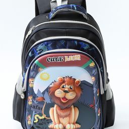 ZOE Lion Print School Backpack Navy Blue - Height 16 Inches-image-12