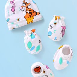 Babyhug Disney Interlock Knit Cap Mittens & Booties Set with Winnie & Friends Graphics - White-20