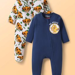 Babyhug Dinsey Interlock Full Sleeves Footed Sleepsuit With Simba Graphic Pack Of 2 - Navy Blue & White-image-90