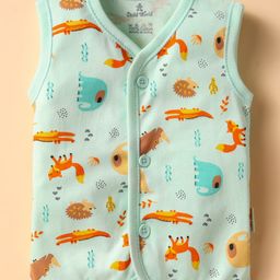 Child World Interlock Knit Front Open Sleeveless Jhablas With Animal Print - Aqua Blue-image-45