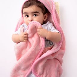 Haus & KinderPlain Brush Cloth Super Soft Plush Baby hooded Flannel Blanket, Baby Pink-image-45