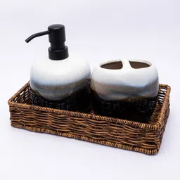 VONCASA Bathroom Set, Rust Proof Chrome Finish, with Wooden Top, Blue, Ceramic-picture-27