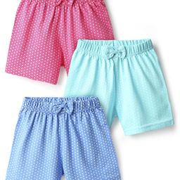 Kookie Kids Single Jersey Knit Polka Dot Printed Shorts With Bow Applique Pack of 3 - Multicolor-image-90
