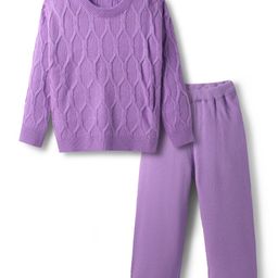 Pine Kids Knit Full Sleeves Pullover Solid Sweater Set with Hexagon Design - Purple-picture-38