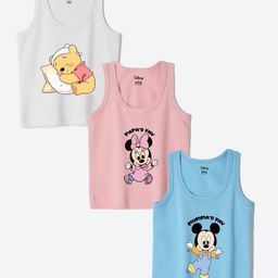 Wear Your Mind Cotton Blend Knit Pack Of 3 Disney Featuring Sleeveless Mickey Mouse & Winnie The Pooh Printed Vests - Multi Colour-image-100