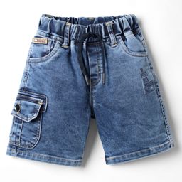 Olio Kids Knit Above Knee Length Denim Shorts With Text Print -Light Blue-image-87