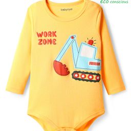 Babyoye 100% Cotton Knit Full Sleeves Onesie With Vehicle Print - Yellow-picture-4
