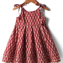 Babyhug 100% Cotton Sleeveless Full Length Floral Printed Ethnic Dress - Maroon-picture-38