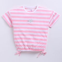 giniekids Knit Half Sleeves Striped & Heart Patch Detailed Top - Pink-image-22