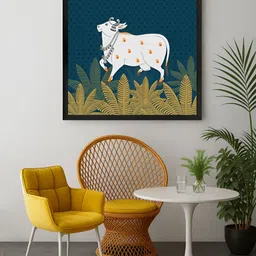 999Store Navy Blue & White Traditional Indian Cow Canvas Wall Art-image-40