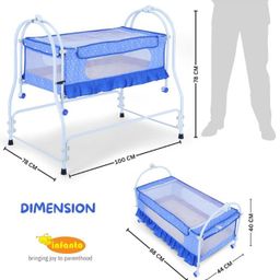 Infanto Prima 2 in 1 Cradle for Babies Metal Frame Net Anti-Skid Pads Swing Lock Wheels for Mobility Soft Fabric Cradle Cot 0 to 12 months BLUE image 3