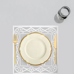 Kuber Industries Set Of 2 White Cotton Square Plain Net Placemats image 4