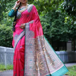 KALINI Kalamkari Printed Tussar Saree-picture-24