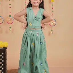 UNBIND Girls Embroidered Cotton Thread Work Ready to Wear Lehenga & Choli-picture-58