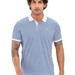 Park Avenue Blue Slim Fit Printed Polo T-Shirt-image-37