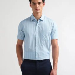 Arrow Blue Cotton Regular Fit Striped Shirt-picture-24