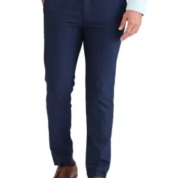 Park Avenue Navy Super Slim Fit Checks Trousers-picture-18