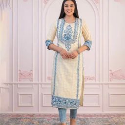 Juniper White & Blue Printed Kurta-image-27